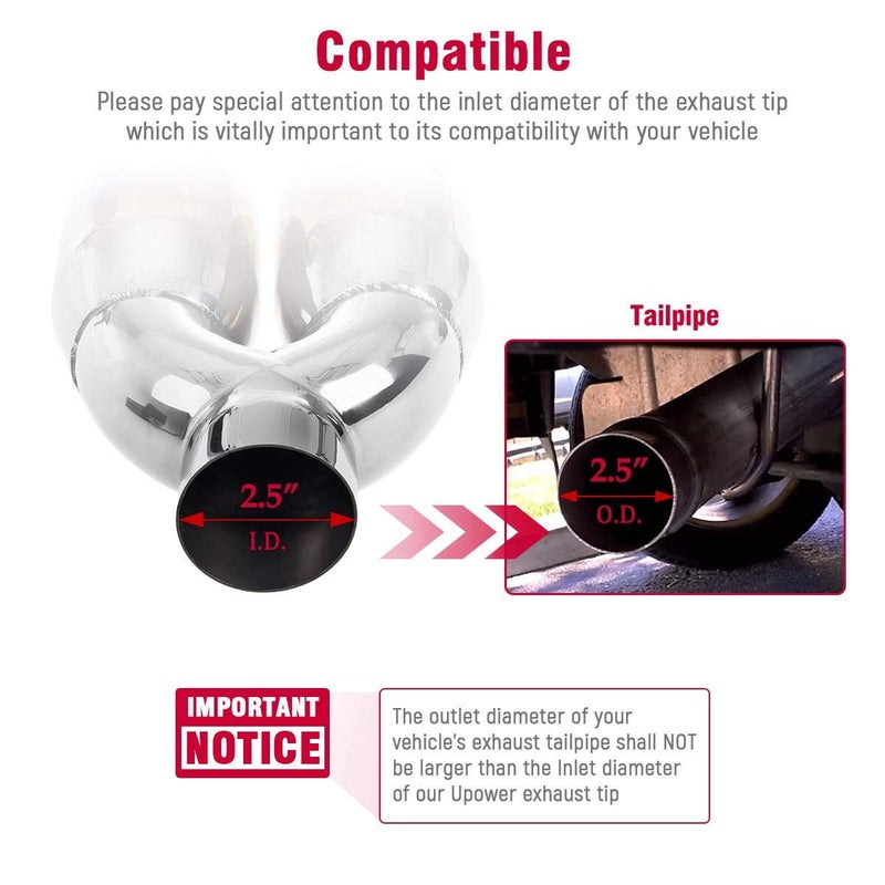 Upower Dual Exhaust Tips 2.5" Inch Inlet 3.5" Outlet 9.5" Length Vacuum Plating Blue Polished 304 Stainless Steel 1.2mm Thickness Double Wall Slant 2.5" to 3.5" Exhaust Tailpipe - Image 2